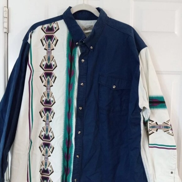 Vintage Express Rider Western Shirt Button Up Men's XXL Southwest Aztec Twill - Picture 2 of 6